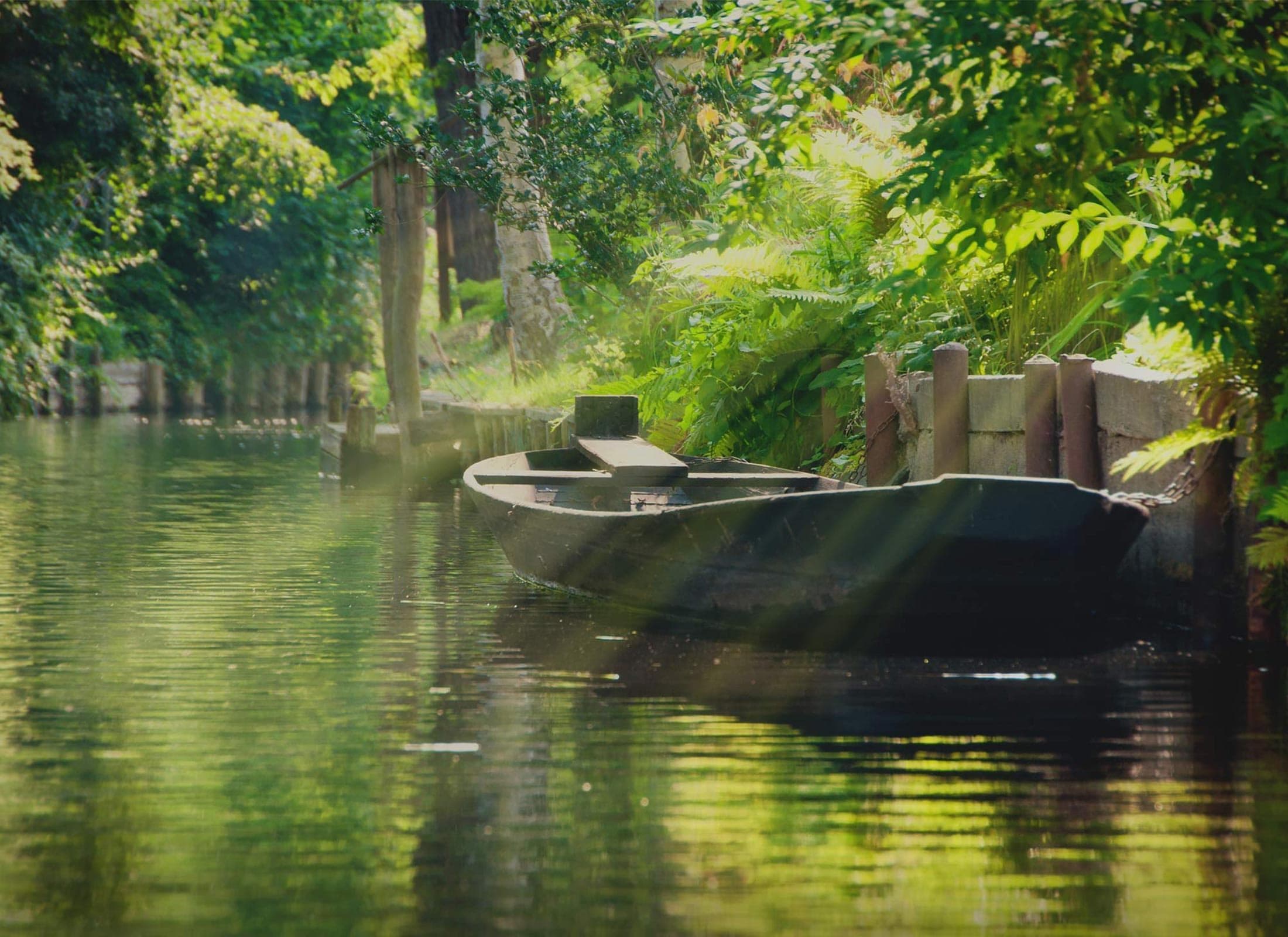 Træbåd i flod i Spreewald i Tyskland